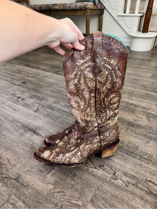 Corral Boots Shoes - Corral Boots Brown Glitter Western Pointed toe Heeled Cowgirl Boots